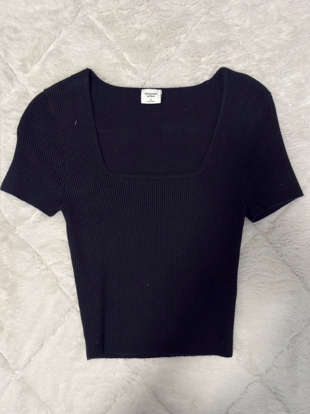 Abercrombie & Fitch Black Ribbed Square Neck Short Sleeve Tee